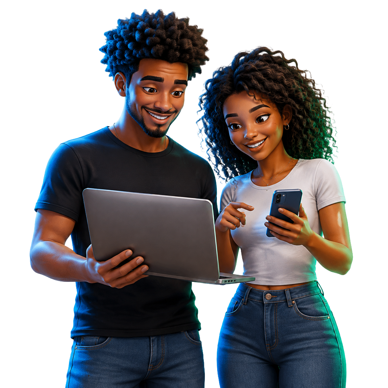 Casal usando notebook e celular com a internet da Link Connect